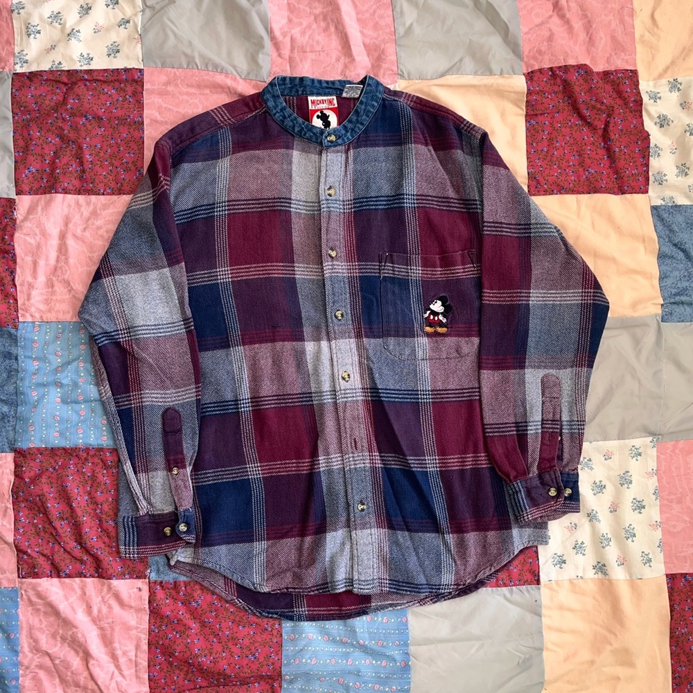 Mickey Mouse plaid button down